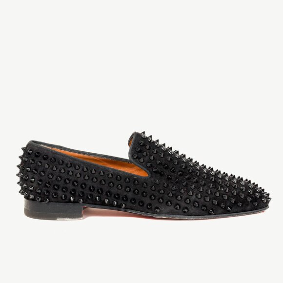 Christian Louboutin Dandelion Spikes Black Veau Velours Loafer - Picture 1 of 9